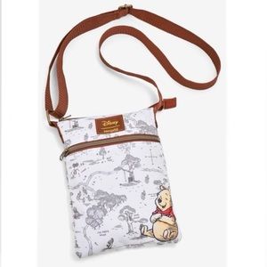 LOUNGEFLY DISNEY WINNIE THE POOH Hundred Acre Wood Map PASSPORT CROSSBODY BAG!